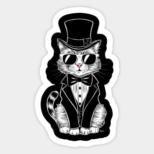 Furry cat in sunglasses vintage art Sticker